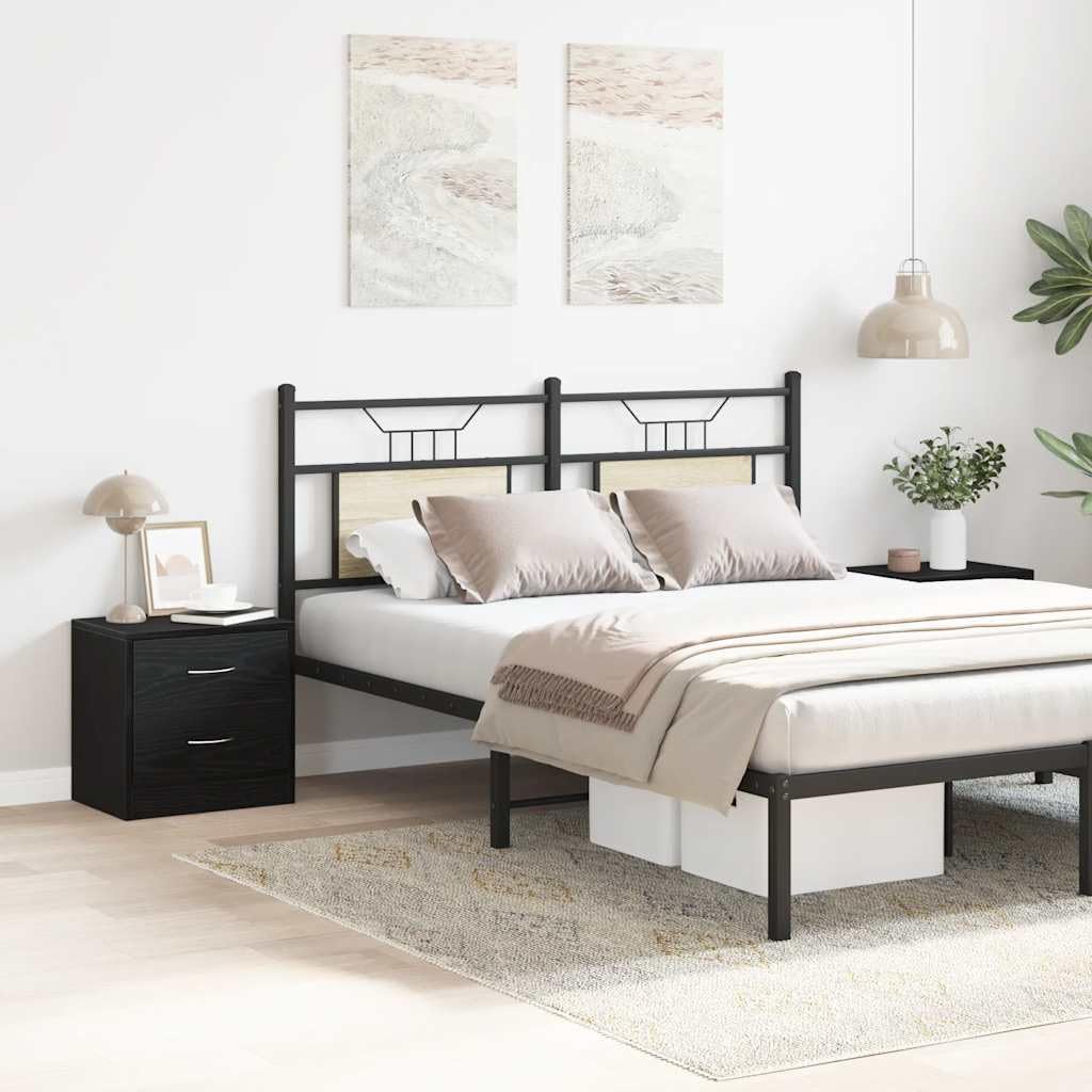 SXZenSpace Bedside Table Pair 40x30x40 cm, Black Oak Engineered Wood Nightstand with 2 Drawers, Slim Modern Bed Side Cabinet for Bedroom or Living Room Corridor