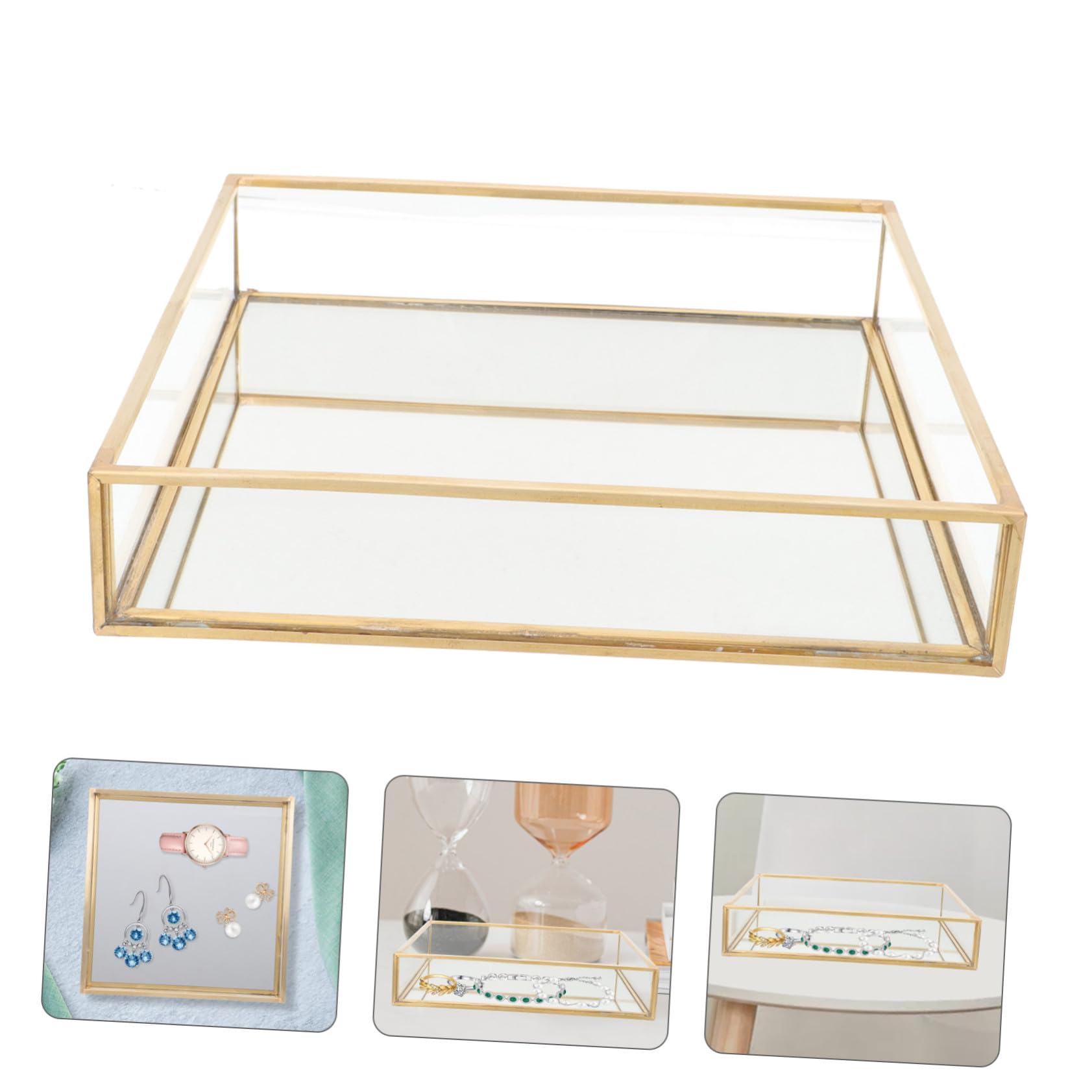 CLISPEED Organizer Quadrato Per Profumi e Gioielli in Vetro in Ottone Vassoio Decorativo Per Bagno Ingresso e Tavolo Dimensioni
