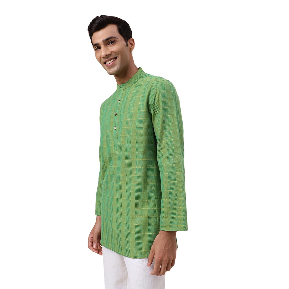Fabindia Men's Cotton Self-Design Regular Fit Kurta (1032028Green_Green