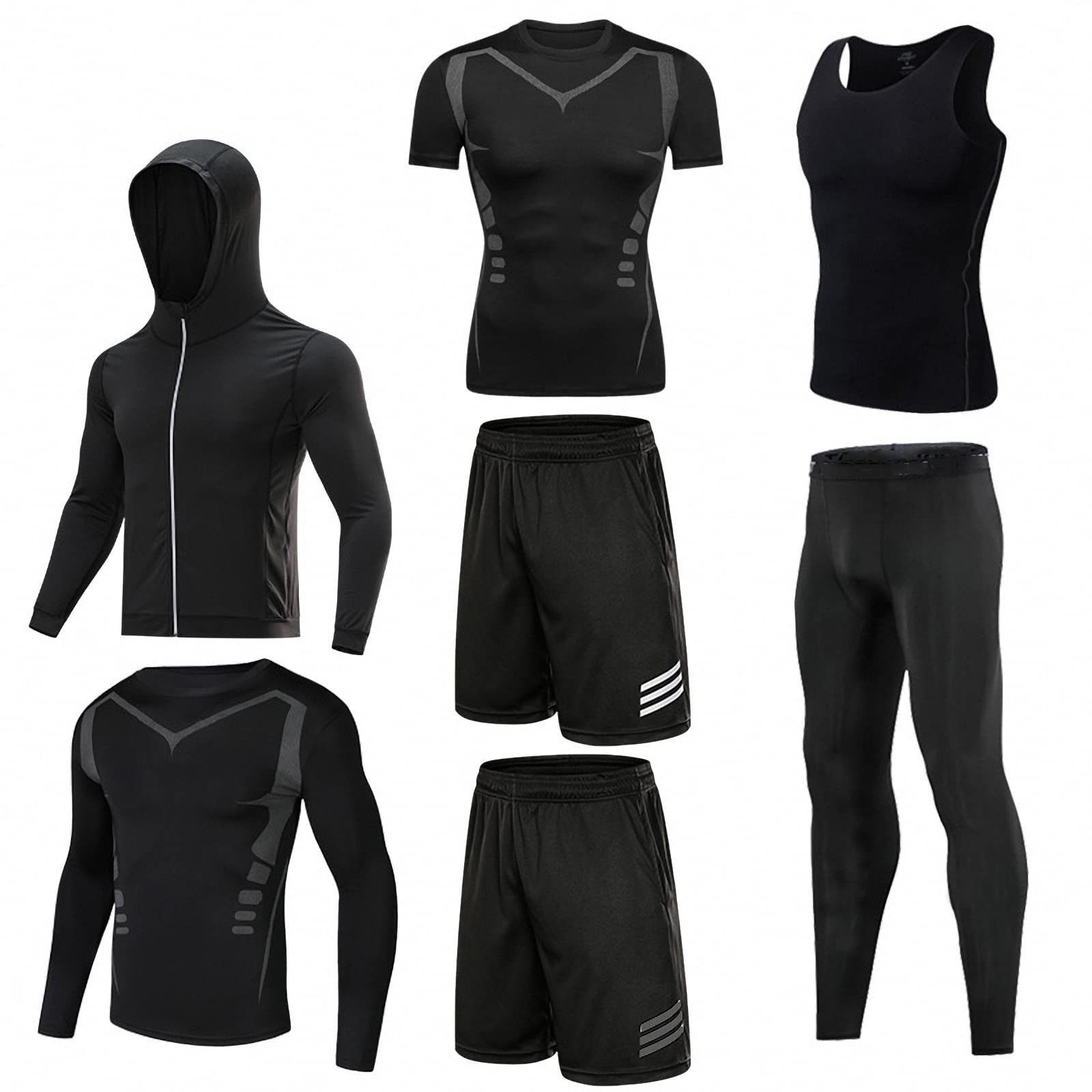 7-częściowy męski zestaw odzieży fitness, szybkoschnące legginsy na siłownię, outdoorowa warstwa bazowa odzież sportowa, styl 2, L