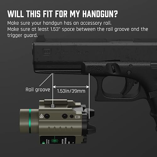 Miniatura 38 de Feyachi Linterna láser rojo/verde Combo 500 lúmenes luz táctica con montaje en carril Picatinny Negro -,Níquel,Arena