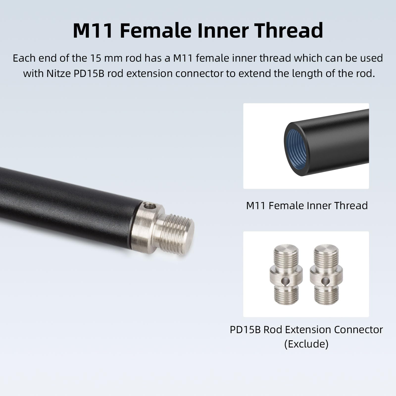 Nitze 15mm Rod 40 cm, 16 Zoll 15mm-Kamera-Aluminiumlegierung-Rod mit M11 Innengewinde für Kamera Rig Matte Box Follow Focus 15 mm Stangensystem (2 Stck.) - R15-400