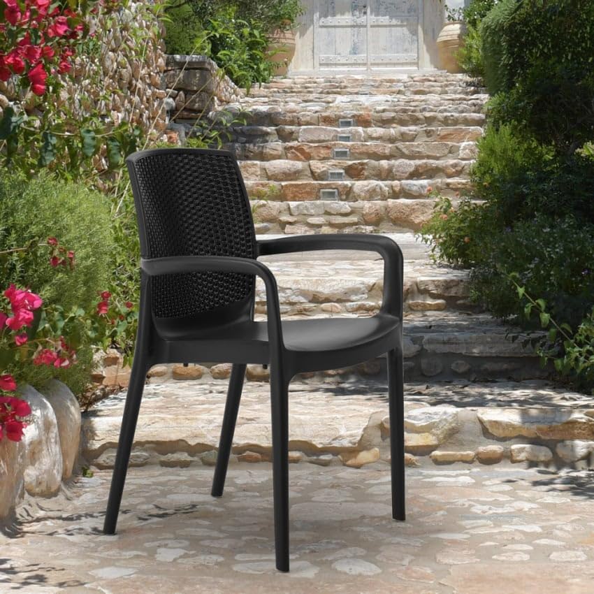 Produce Shop Sedie Poltrona Poly Rattan Braccioli per Giardino Bar Ristorante Boheme Grand Soleil - Nero