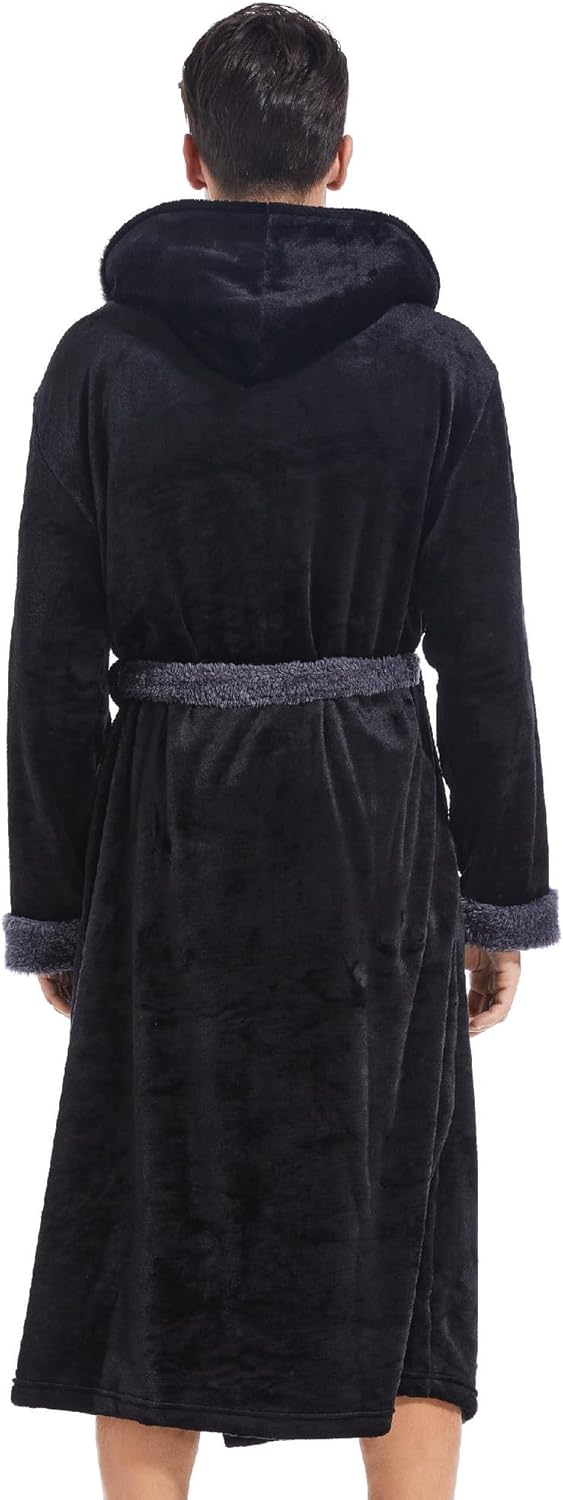 Inner Wish Mens Hooded Robe, Plush Long Bath robes Cozy Warm Bathrobe Fuzzy male Spa Robe With Pockets - Image 3