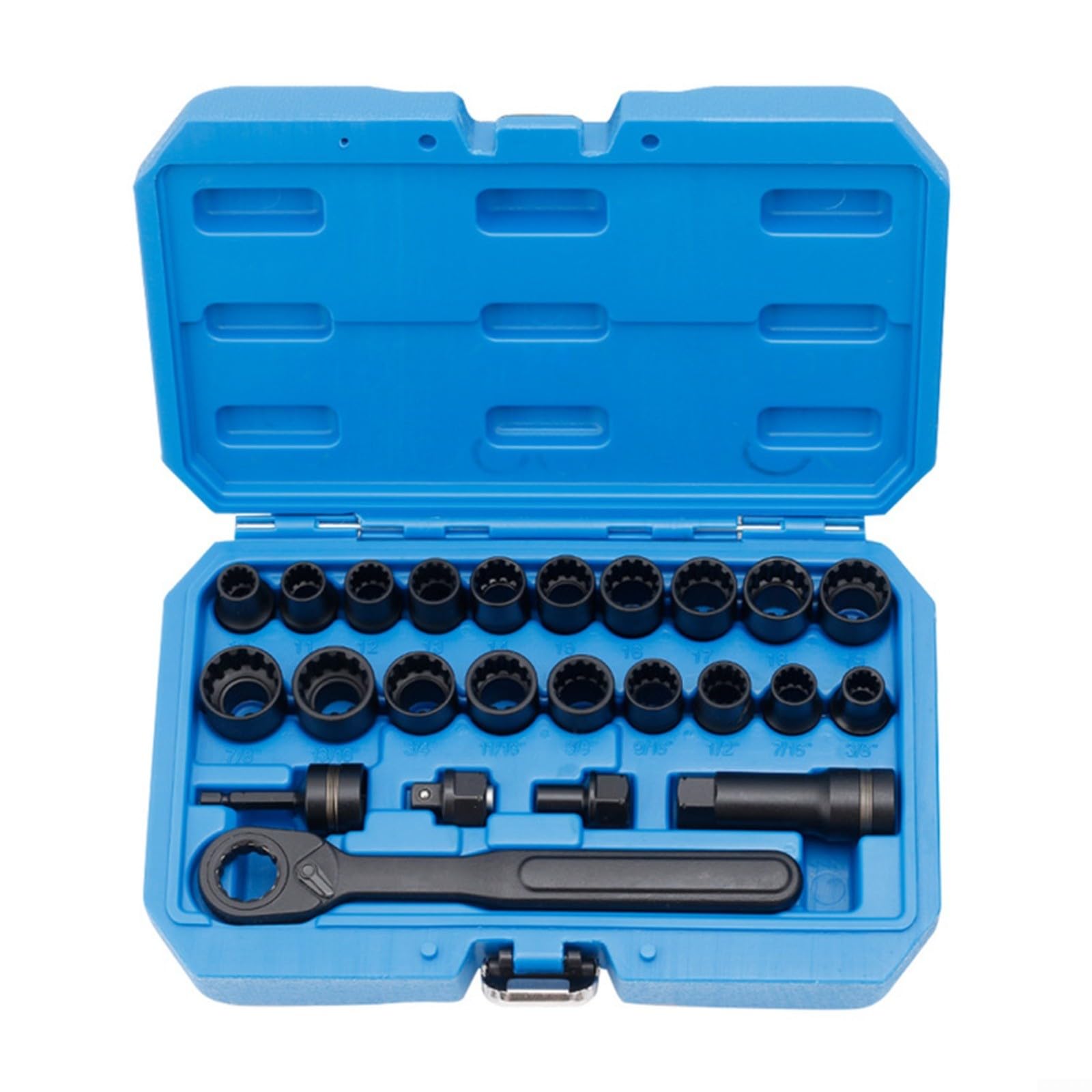 Juego de 24 llaves de vaso con paso, 10-19 mm y 3/8-7/8 pulgadas, carraca de acero cromado de 12 puntos con mecanismo de conmutación para coche y taller, color negro