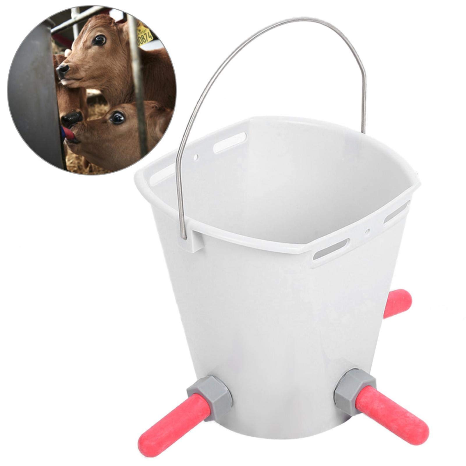 Cubo de alimentación de Leche para terneros, HL-MP70 Cubo de alimentación de Leche de Cordero con pezón, Montaje Duradero de Gran Capacidad para Ganado Vacuno ovino (Cinco) (Tres)