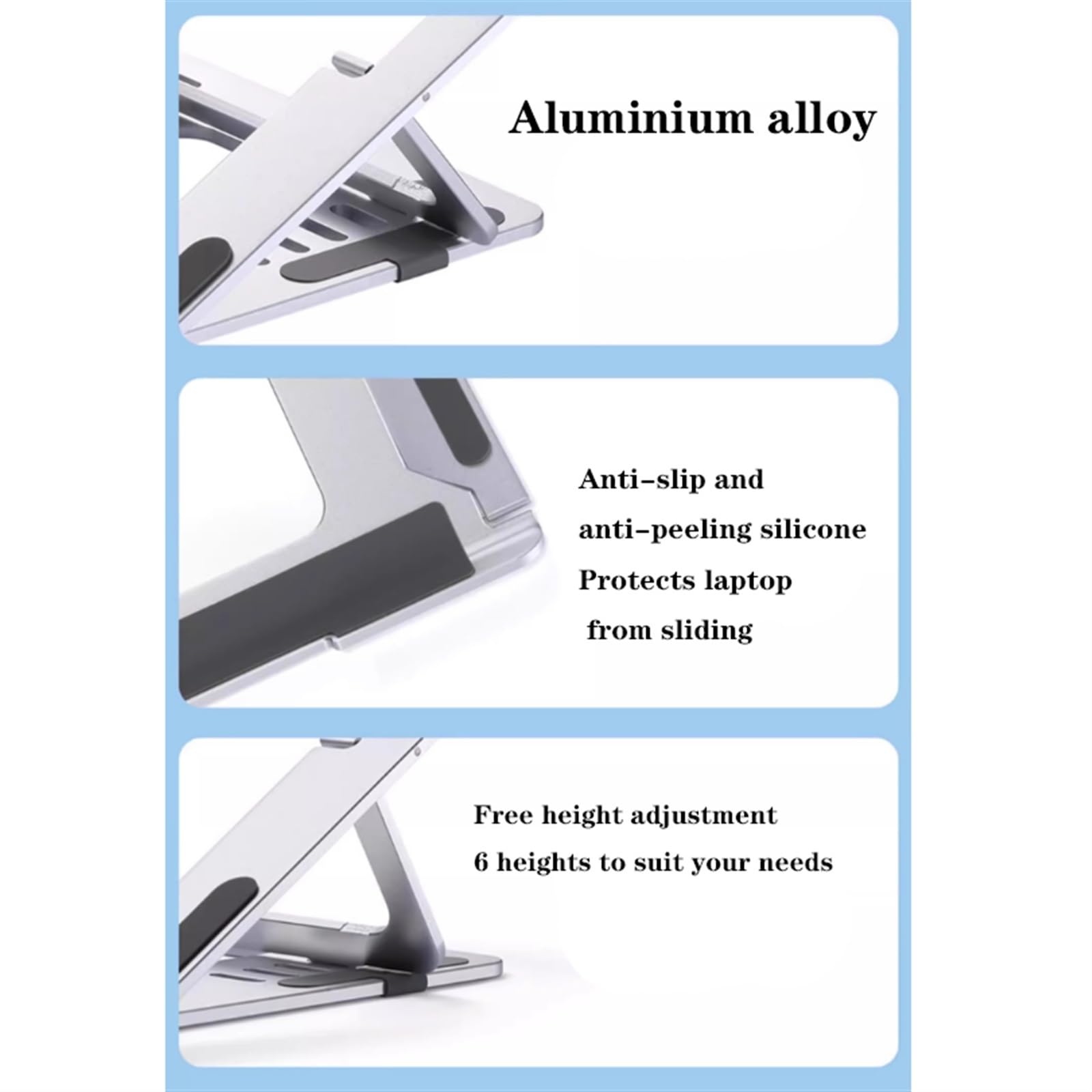 Podstawka do laptopa Biurko, Podstawka do laptopa, Składana podstawka do laptopa, Aluminium, Ergonomiczny uchwyt do notebooka, 6-stopniowa regulacja prędkości, Przenośna podstawka do laptopa, Wszystki