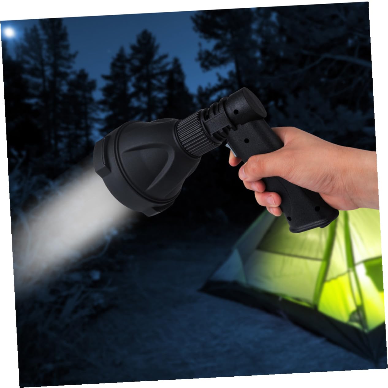 SOIMISS Lampada LED Ricaricabile da Campeggio con Tre Modalità di Illuminazione, Batteria 4000 Mah, Portata 300m, Supporto Triangolare in Pvc per Caccia e Outdoor