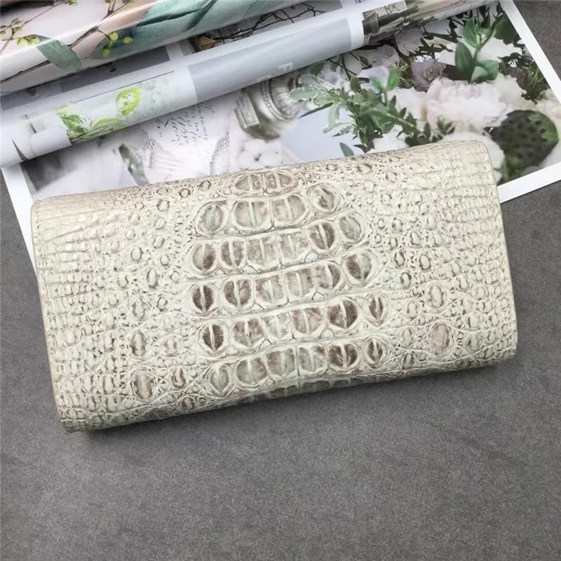 Authentic Exotic Crocodile Skin Women's Long White Wallet Female Large Card Holders Genuine Alligator Leather Lady Clutch Purse, LKC-04892