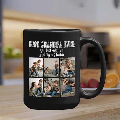 Miniatura 10 de Taza de café con texto en inglés "This Grandpa Is Loved By Grandkid" de 11 onzas y 15 onzas, marco de fotos personalizado, taza de café para nieto,