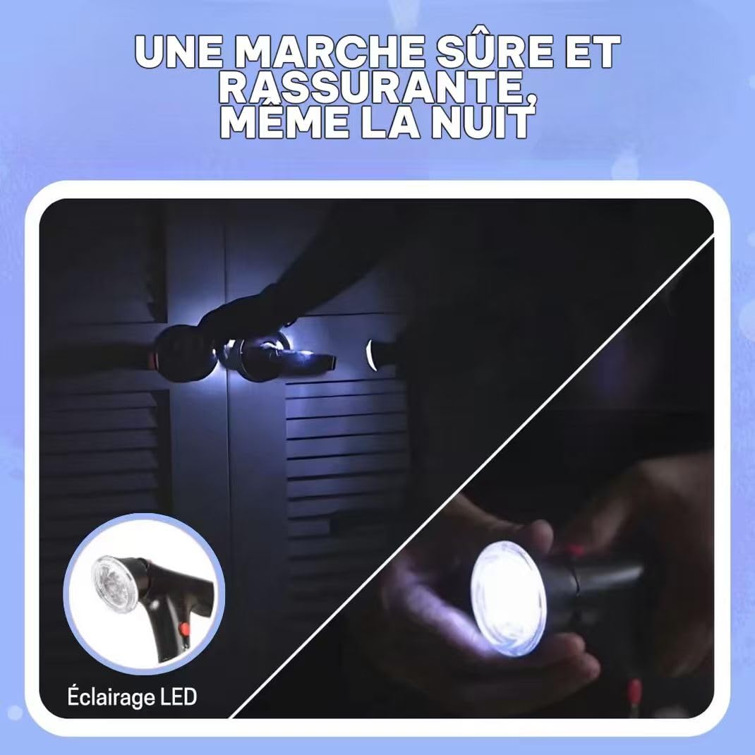 TwinGrip - Canne de Marche Pliante Ergonomique avec Poignée Supplémentaire et Base Antidérapante à Quatre Pieds, Hauteur Réglable, Pliable et Légère pour Personnes Âgées