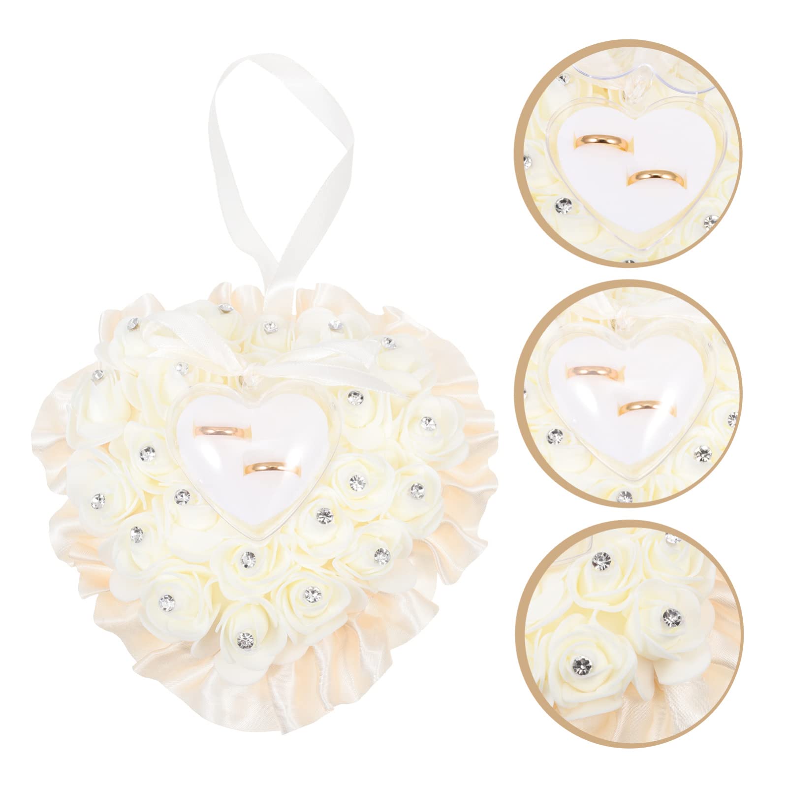 4 Stück Ring-ring-box Weiße Rose Ringkissen in Herzform Herzringkissen Herz Blumenring Verlobungsring Herzförmiges Ringkissen Aus Spitze Braut Blumenkorb Hochzeit Schaumstoff