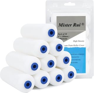 Mister Rui 4 Inch Foam Paint Roller Covers 10 Pack - High-Density Mini Rollers for Smooth Cabinet Door Painting