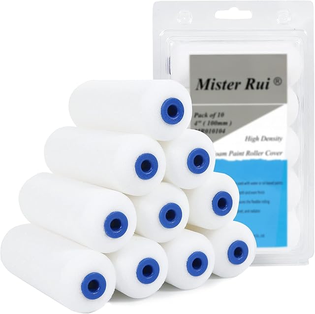 Mister Rui Foam Paint Roller, Sponge Paint Roller, Paint Roller Covers for Furniture Painting and Improvement, 4" Double-Rounded Design (110MM), Pack of 10