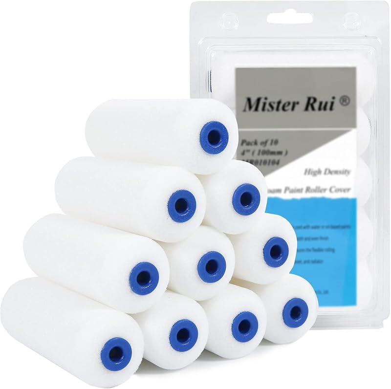 4 Inch Foam Paint Roller Covers, 10-Pack for Cabinets & Doors | High-Density Foam for Smooth Finish on Furniture, Trim and DIY Projects. Works with Oil and Water-Based Paints