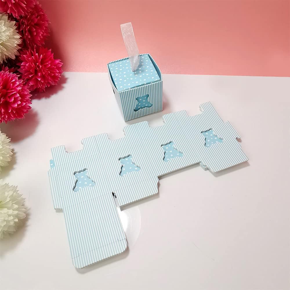50 Pezzi Scatola di Caramelle Regalo Carta, Scatole di Carta Regalo, Scatoline Carta Portaconfetti, con 50 Nastri, Confezione Regalo per Compleanno, Matrimonio, Festa, Blu
