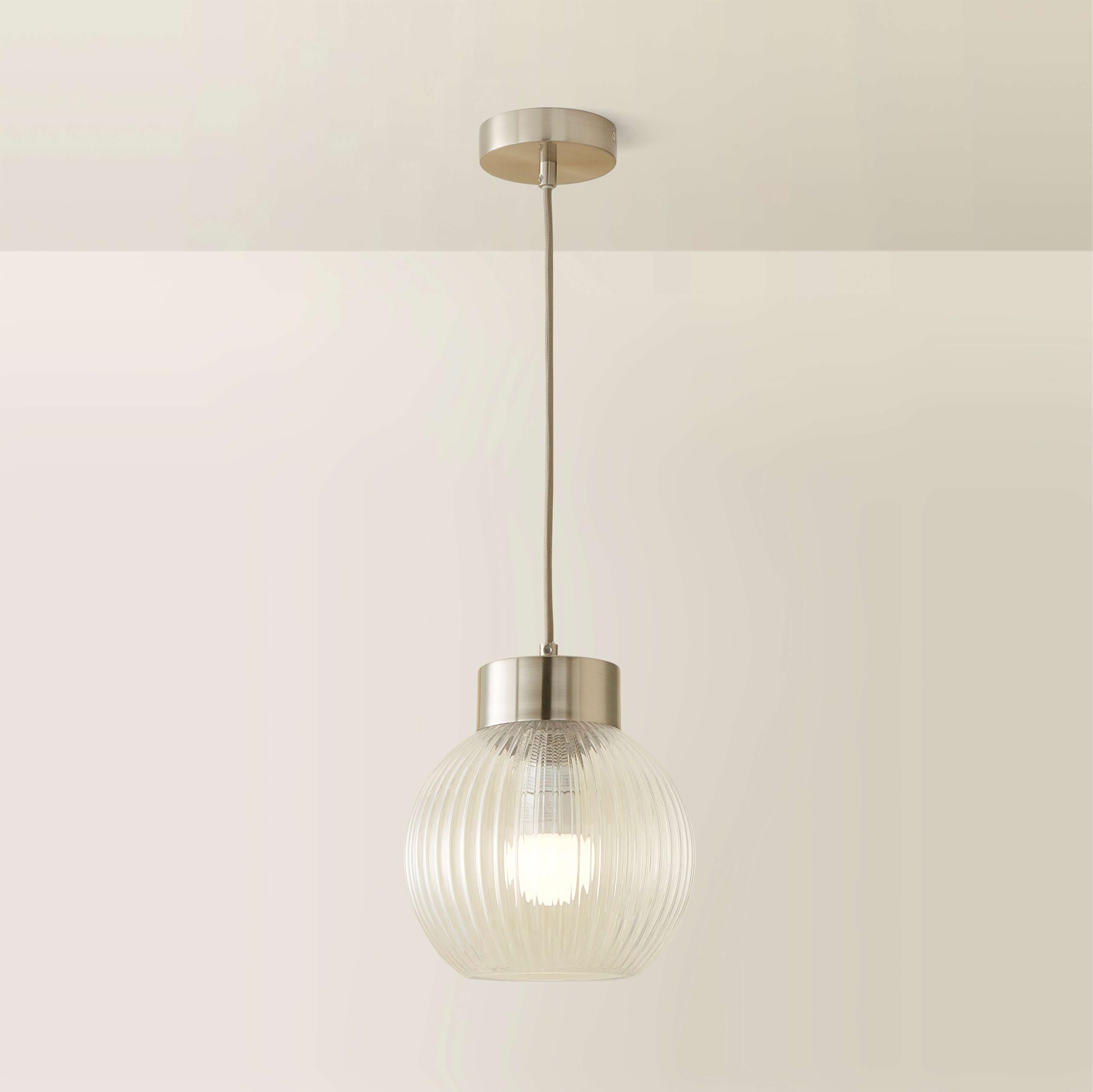 Valuelights Maddison Ribbed Glass Shade Brushed Chrome Capped Ceiling Pendant Light from B&Q