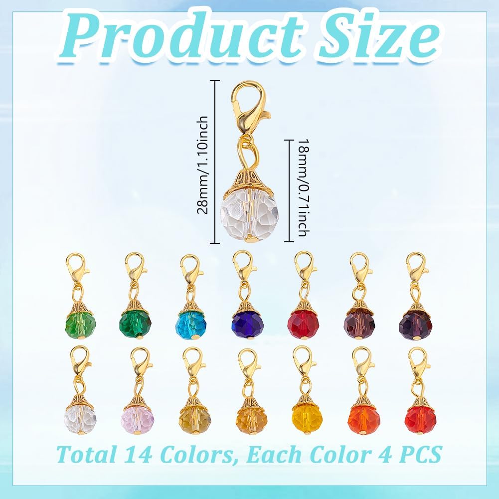 AHANDMAKER 56pcs Crystal Dangle Charm Colorful Faceted Glass Pendants Handmade Dangle Bead Charms with Gold Lobster Claw Clasp for Keychains, Jewelry Making, Crafts, Purse Decoration 28mm - Image 2