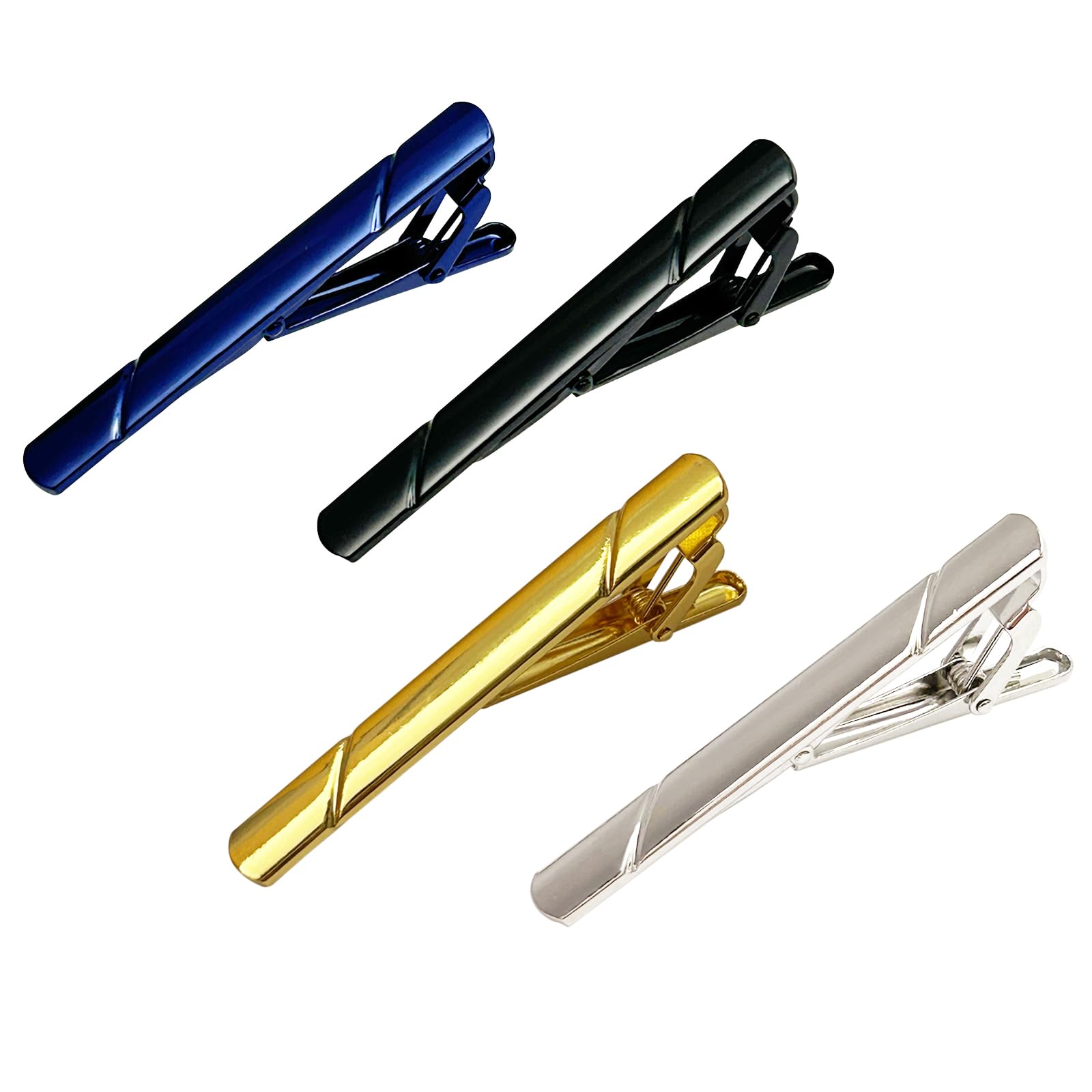 4 Color Men's Tie Clips Set - Classic Necktie Accessories, Business Tie Bar Pinch Clips, Gift for Men’s Formal Attire, Elegant Clip-on Ties for Professional Look