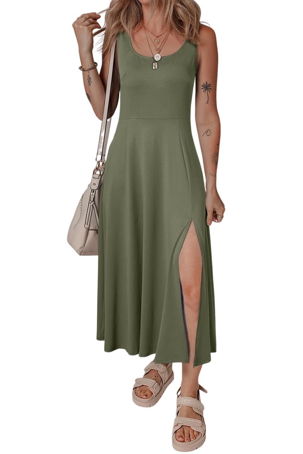 LALAGEN Women's Black Scoop Neck Flared Midi Dress