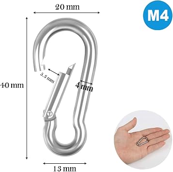 Badem10 Carabiner 4MM Spring Hook Stainless Steel Lock Fishing Rod Mountaineering Camping Supplies Swing Key Hanger Lock 5PCS