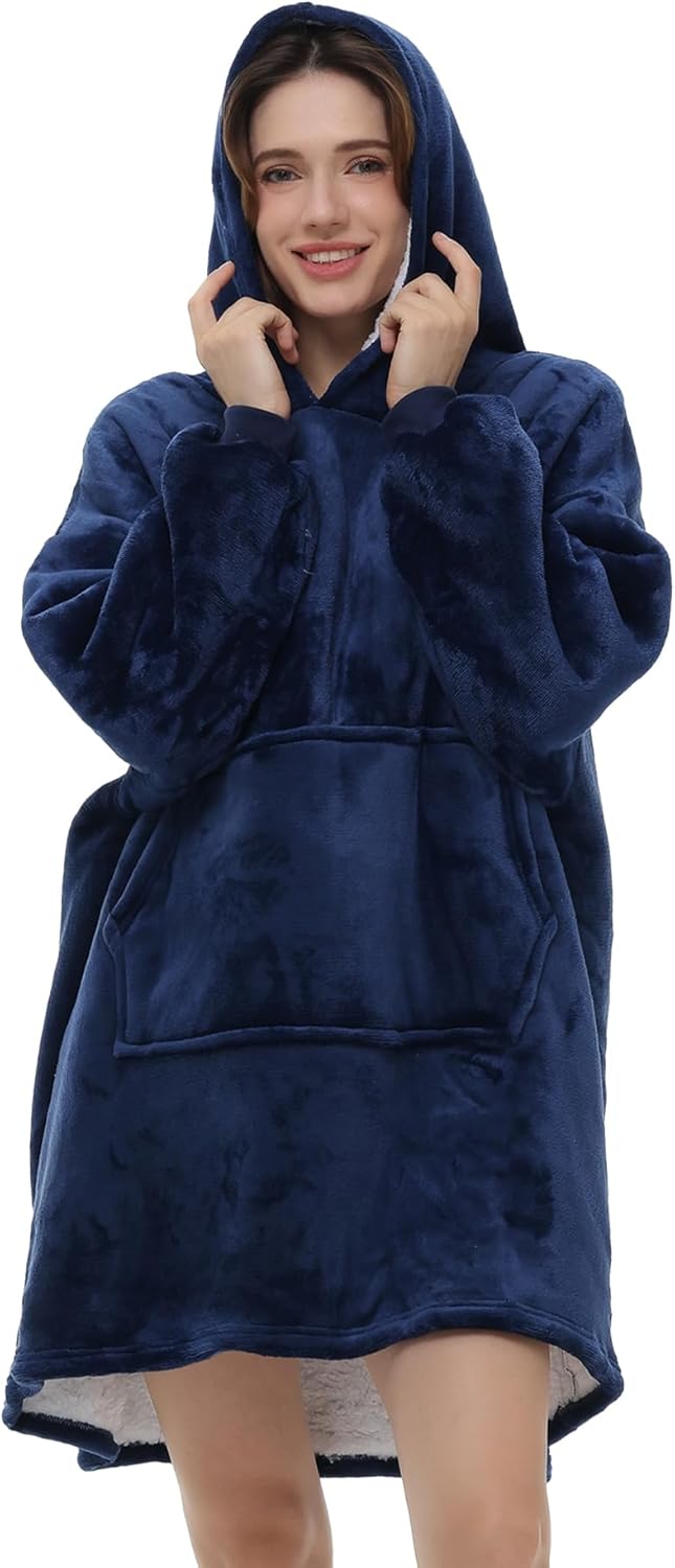 Wearable Blanket Hoodie for Adult Women Men, Warm Comfy Sherpa Sweatshirt Hooded Blanket, One Size Fits All