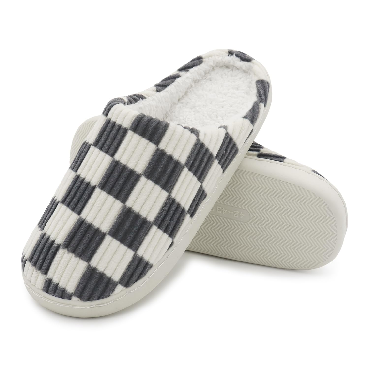 Women House Fuzzy Slippers - Plaid Scuff Checkered Slip-on Memory Foam Indoor Outdoor Comfortable Soft Slides