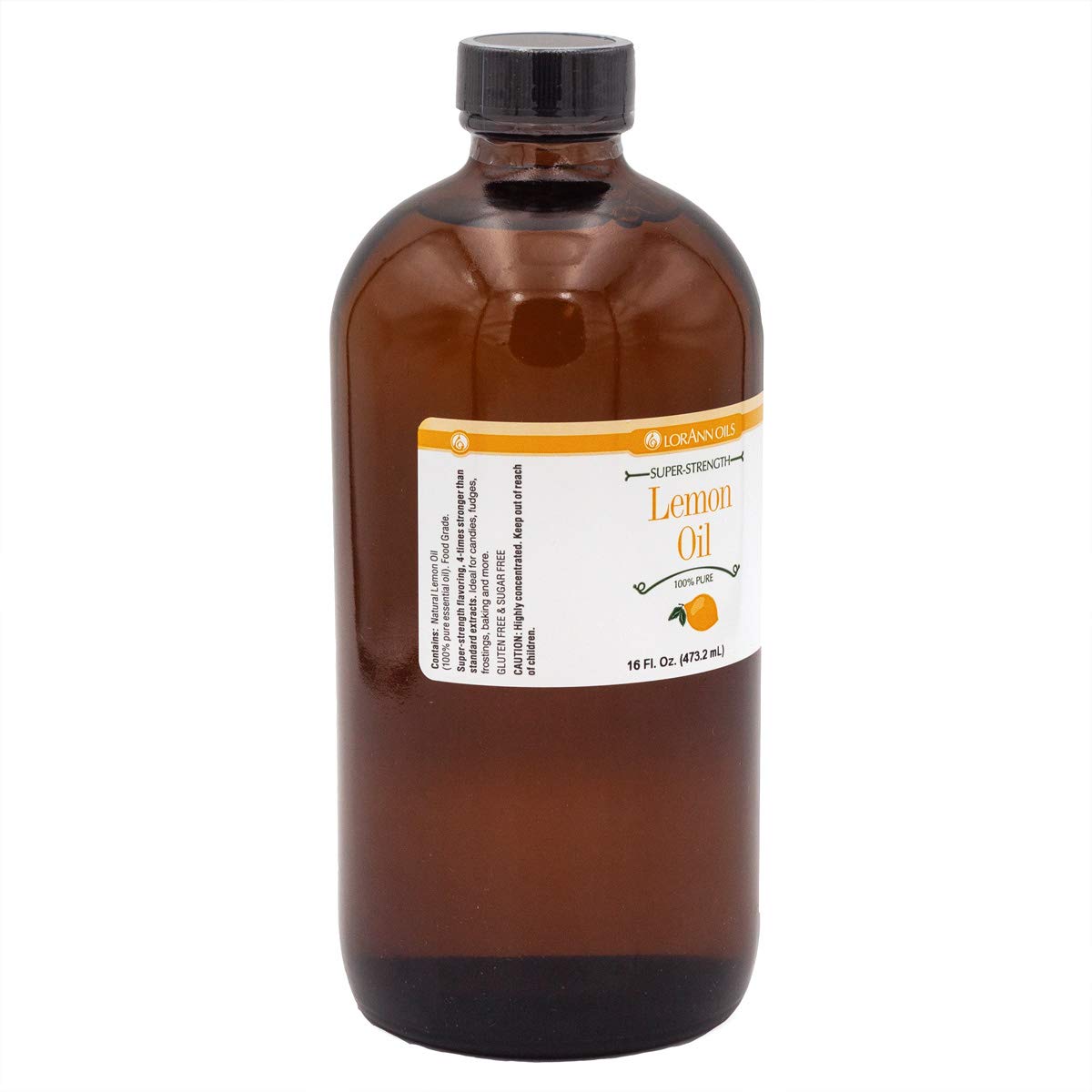 LorAnn Lemon Oil Super Strength, Natural Flavor, 16 ounce glass bottle, Pure Essential oil, food grade, vegan, gluten-free