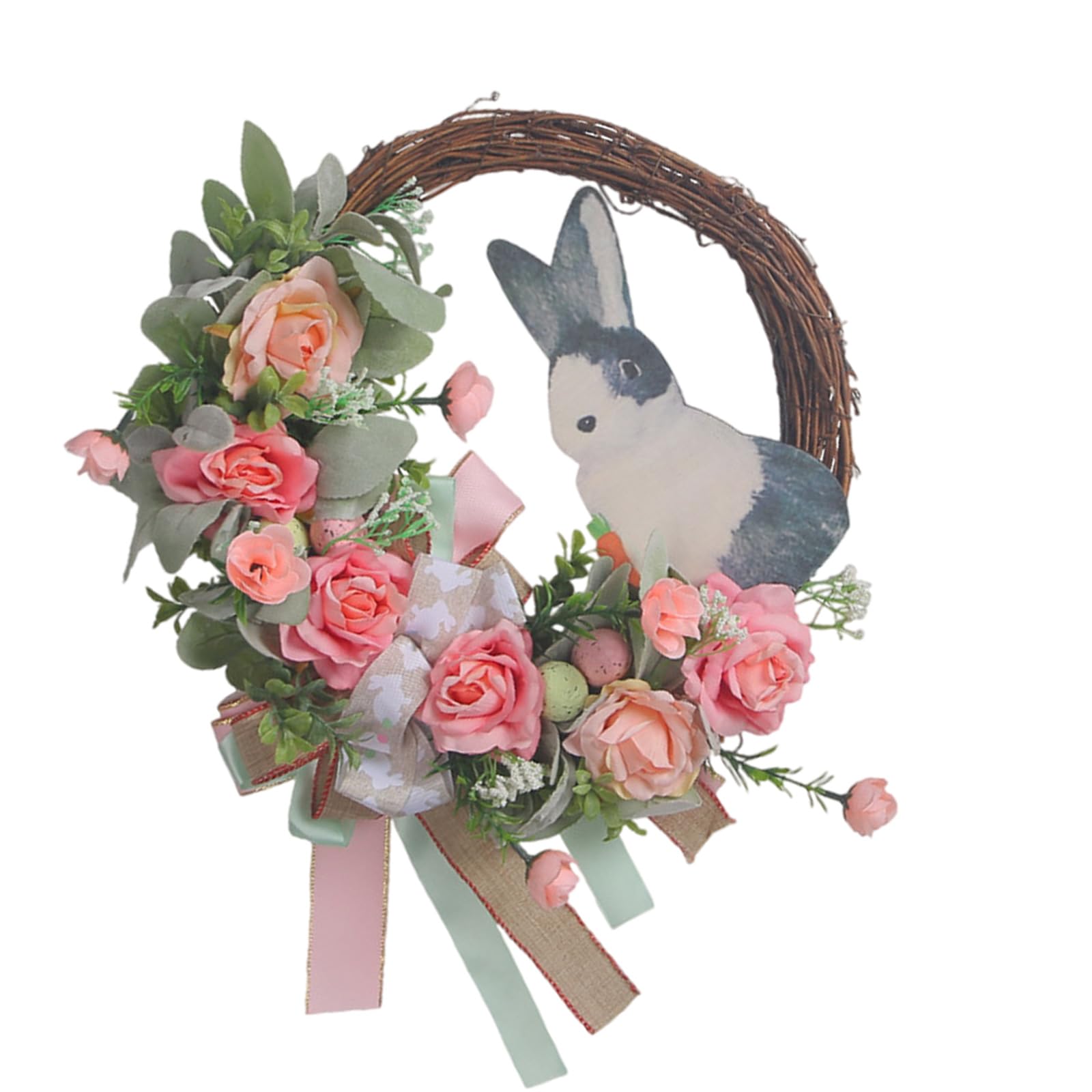 Kalttoy Rabbits Wreath for Front Door or Wall Artificial Rabbits Eggs Spring Decoration Indoor Outdoors Hanging Festival Homes Decors