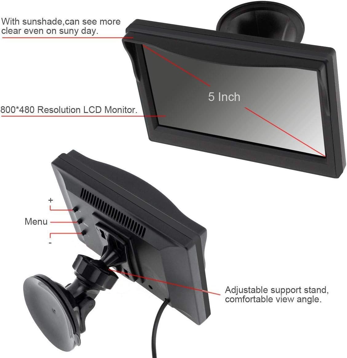 4Pin Auto-Rückfahrkamera Parkassistenzsystem, 12V-24V 5 "TFT LCD HD Farb-Rückfahrmonitor + 8 LEDs Nachtsicht wasserdichte Rückfahrkamera