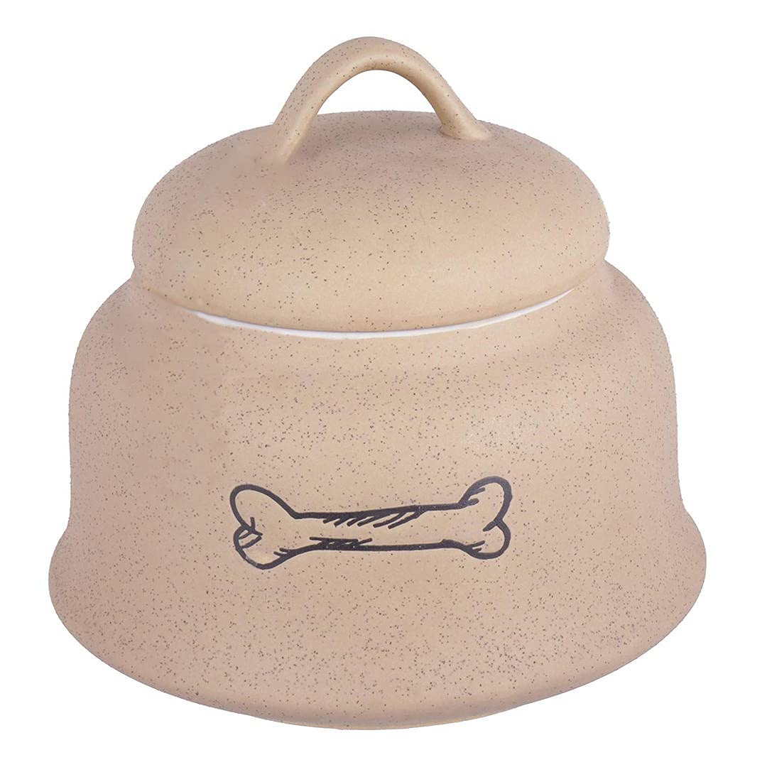 Pot à friandises en grès chien sur le plan de travail de la cuisine