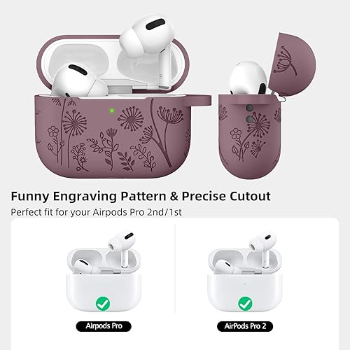 Miniatura 7 de Lerobo - Funda protectora para estuche de AirPods Pro 1 y 2 generación USB C, bonita funda de silicona suave grabada con diseño floral y LED frontal