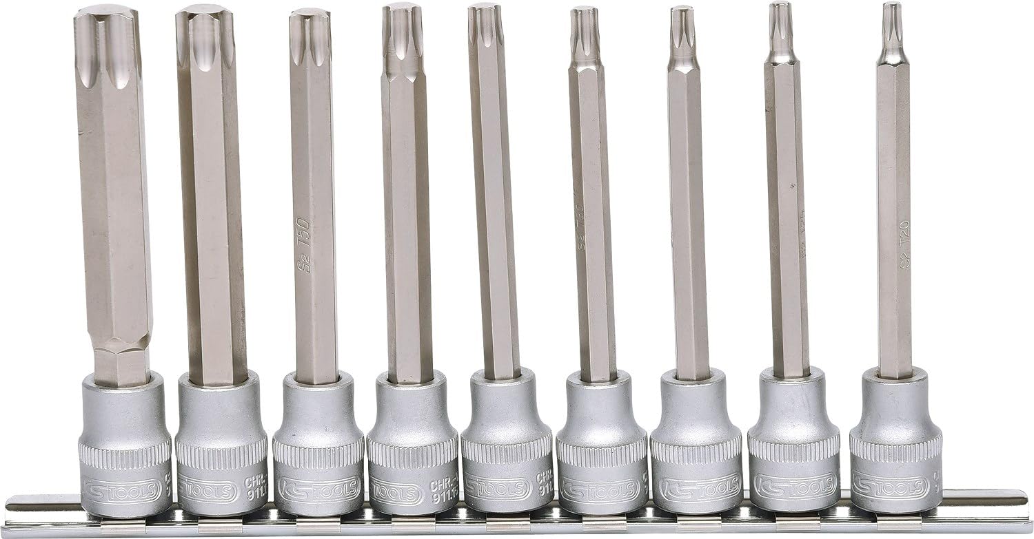 KS Tools 911.1550 3/8"Zestaw gniazd bitów dla srub Torx,dlugich 9-szt, T20-T60