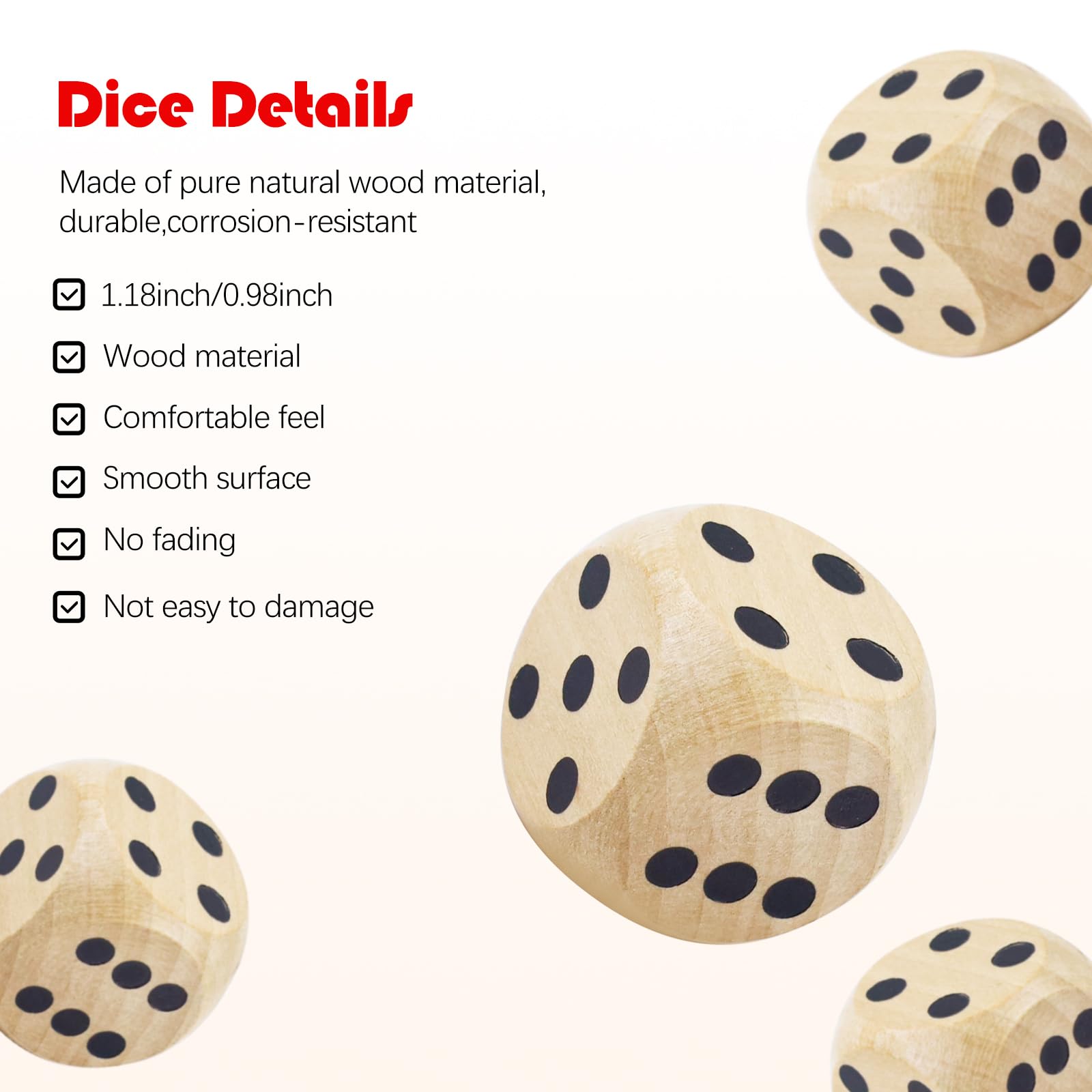 Grand Jeu de Dés en Bois 6 Pièces 25 mm D6 Cubes Naturel pour Jeux de Table