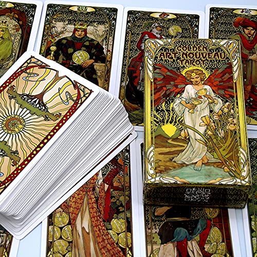 wuxafe 78 Teile, Goldenes Jugendstil-Tarot, Tarotkartendeck, Interaktives Brettspiel, Divination-Spielkarten,mit Bunten… – Bild 5