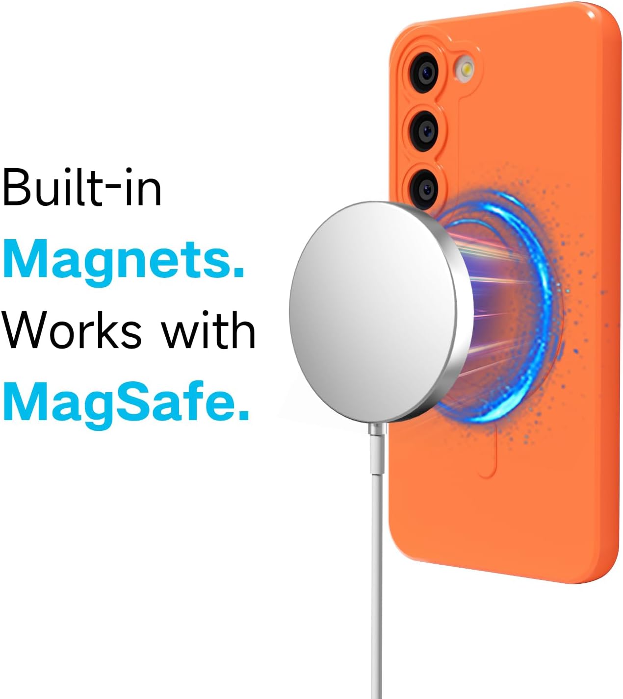 for Samsung Galaxy S23 Plus Phone Case Silicone Magnetic, Compatible with Magsafe Case Cute for Women, Girly Bright Color Glossy Jelly Slim Hard Mag Safe Rubber & Camera Cover, Neon Orange - Image 3