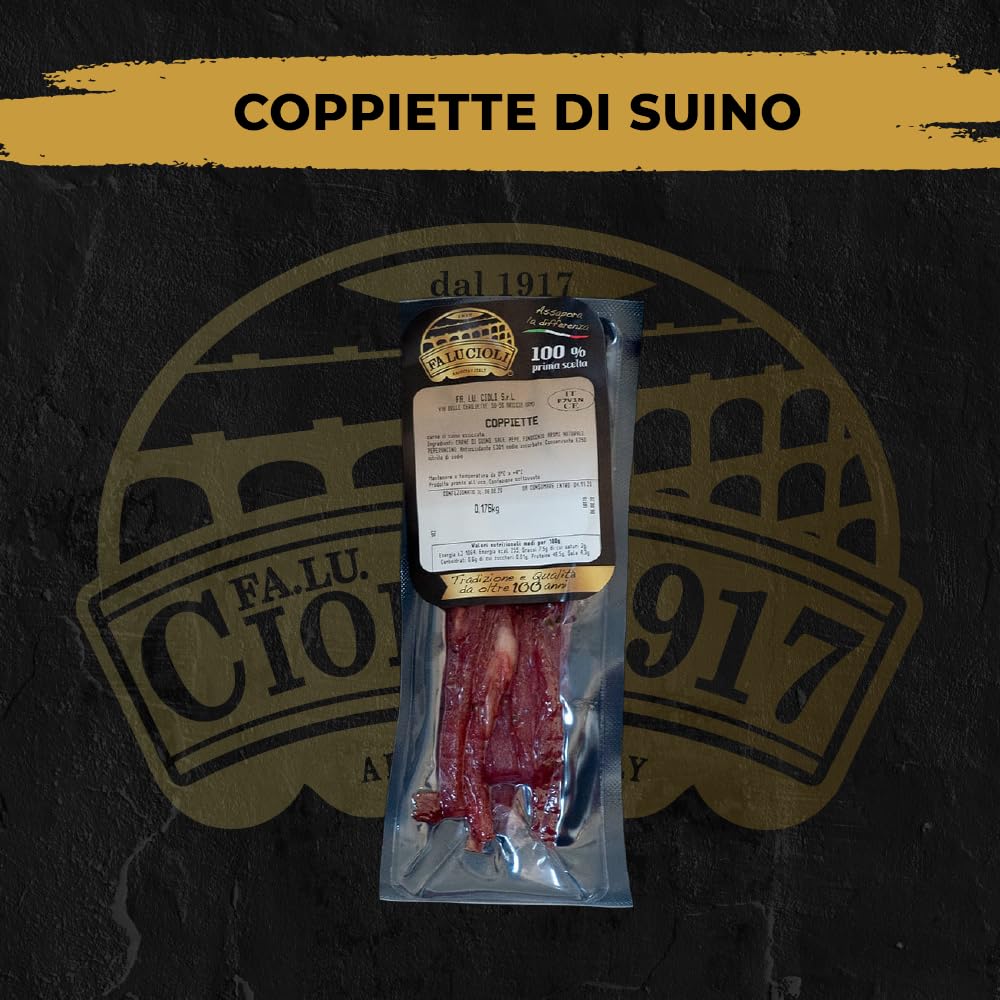 FA.LU.CIOLI 1917-750gr - Coppiette Di Suino Sottovuoto. Coppiette Di Maiale Essiccate E Speziate, Carne Selezionata Di Alta Qualità, Senza Glutine E Lattosio, Coppiette Romane Senza Conservanti