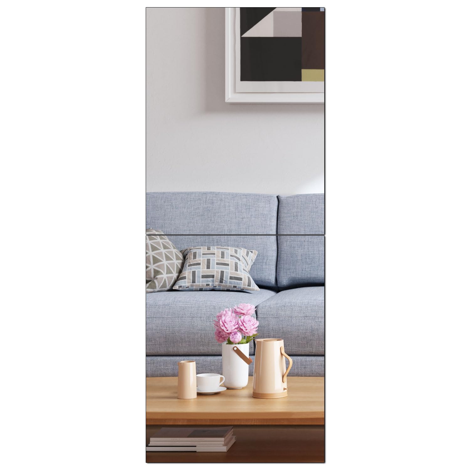 Large Unbreakable Acrylic Wall Mirror Frameless Adhesive Tiles 2 Pcs 40x30cm
