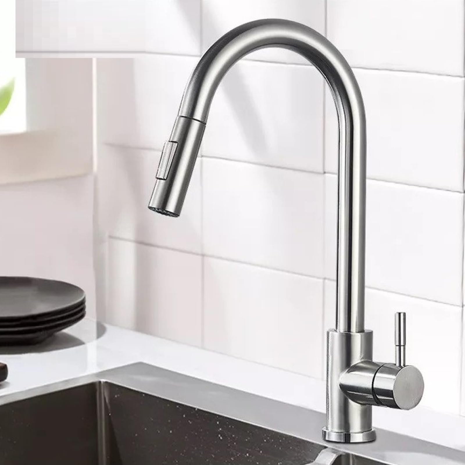 Fanjubei Brushed 304 Stainless Steel Kitchen Pull-Out Hot And Cold Water Faucet,