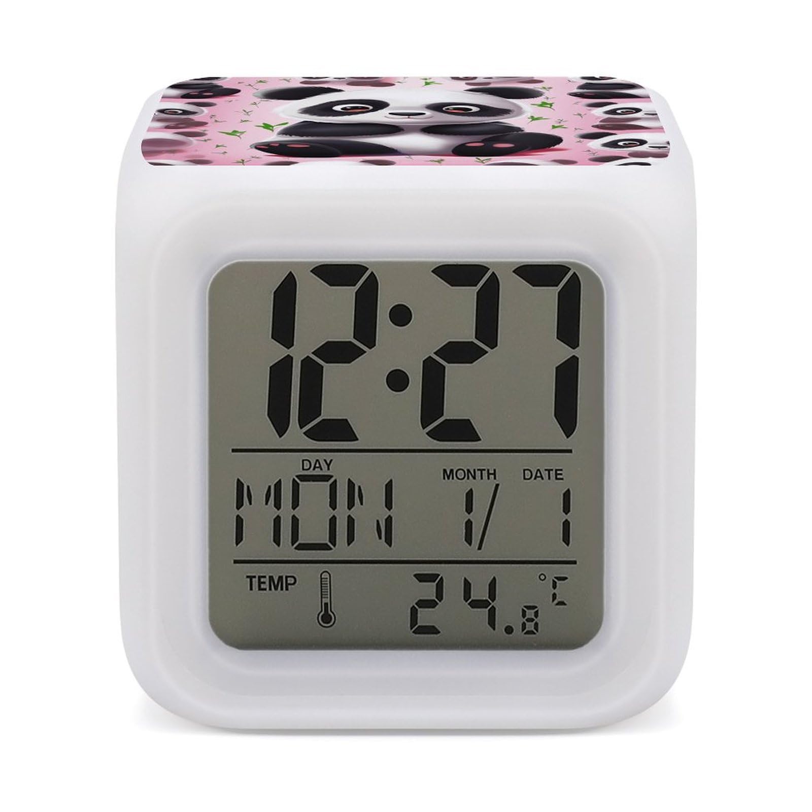 JTREHY 7 Color Changing LED Digital Alarm Clock,Panda Star Printed Wake-up Clock with Temperature Display Home Decoration Alarm Clock for Bedroom Office