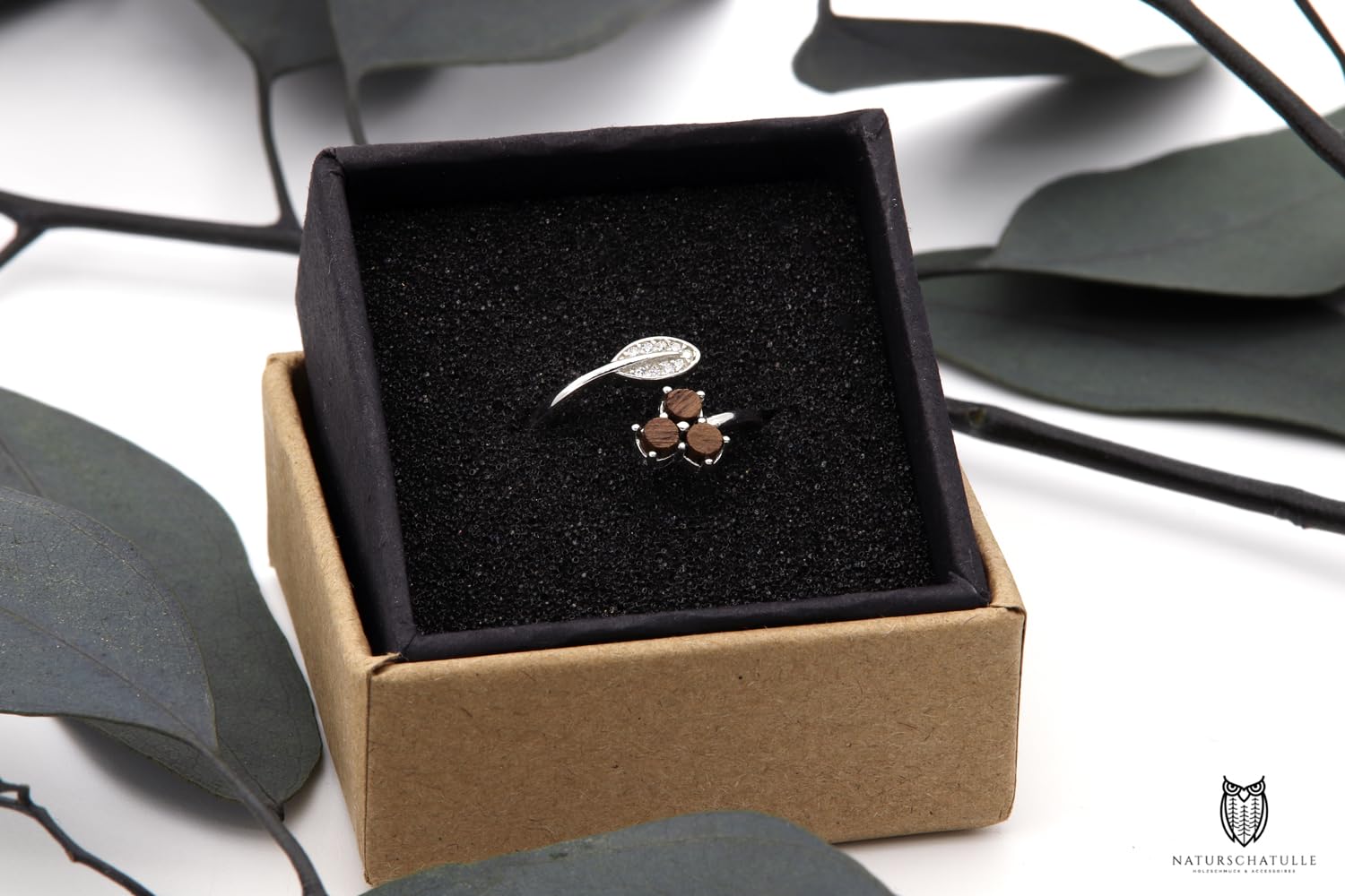NaturSchatulle Anillo de madera Collection de plata 925, anillo de madera ajustable con inserto de madera, regalo para mujeres