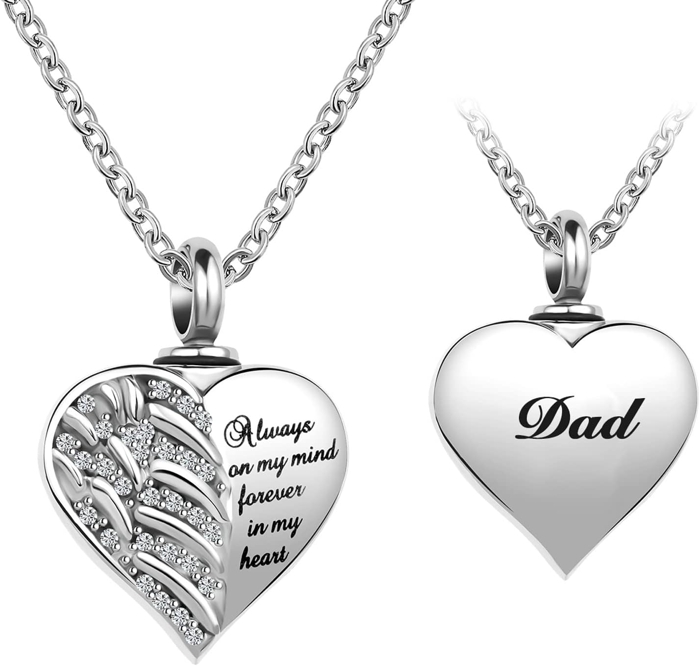 LuxglitterLin Guardian Angel Wings Cremation Jewelry for Ashes Heart Crystal Urn Necklaces for Ashes Memorial Keepsake Necklace Always on Mind Forever in My Heart