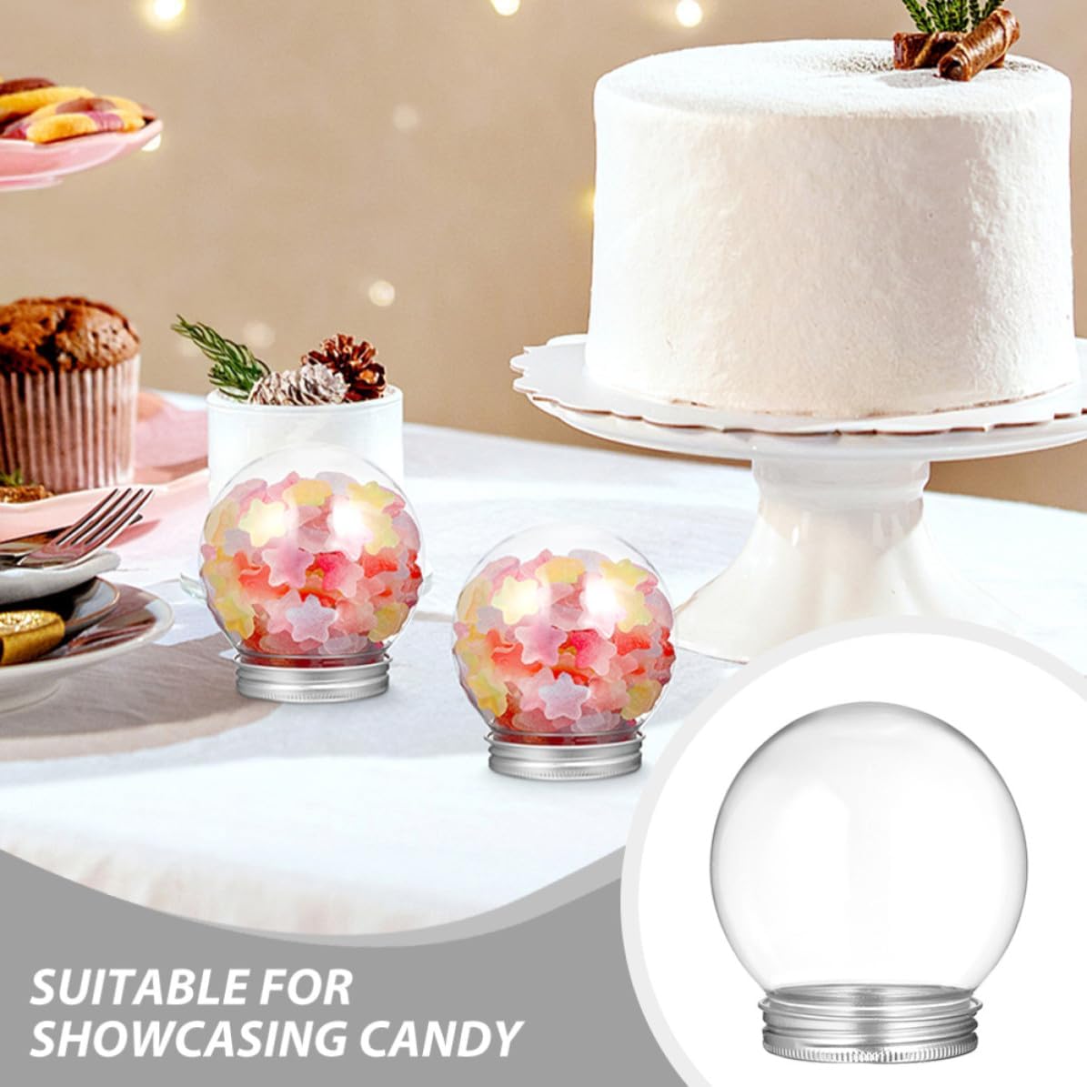 GANAZONO Dome Snow Globe 150ml with Screw Lid Candy Bottle Plastic 5pcs