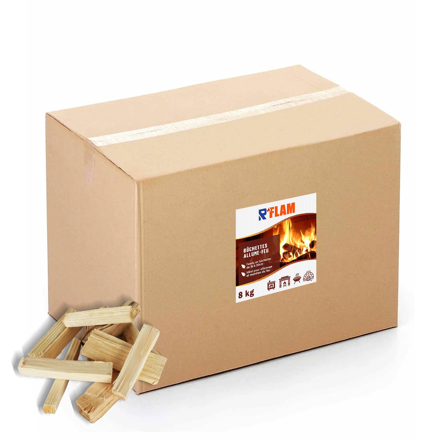 Bûchettes d’Allumage en Bois Naturel – Allume-Feu Écologique pour Barbecue, Brasero, Four à Bois, Cheminée, Poêle, Cuisinière – Allumage Facile & Rapide (8KG)