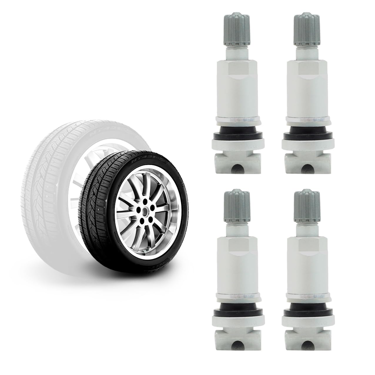 Lot de 4 tiges de valve à clipser pour TPMS - Système de surveillance de la pression des pneus - Système de surveillance de la pression des pneus - Tiges de valve anti-explosion - Outil pour voitures