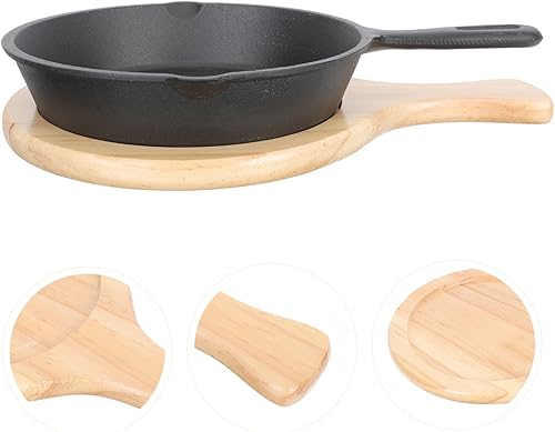 Miniatura 9 de DOITOOL Sartén antiadherente de hierro fundido con tabla de madera, sartén de cocina gruesa para tortilla de bistec y cocina casera, olla de cocción