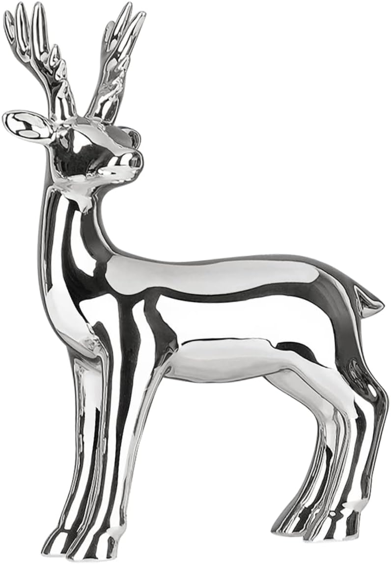 LIFKOME Xmas Deer Shaped Figurine Ceramic Silver Decorative Home Car Accent