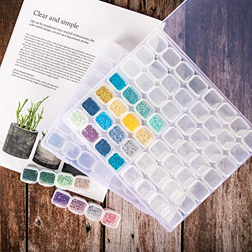 SGHUO 5 Pack 56 Grids Diamond Painting Boxes Organizer Plastic 5D Diamond Embroidery Storage Box with 400pcs Label Stickers for Sewing, Nail Diamonds, Diamond Painting Accessories
