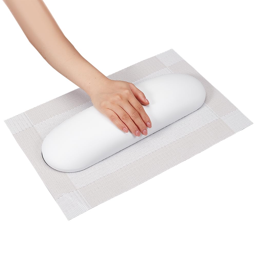PH PandaHall Reposabrazos para uñas, almohada de mano blanca para manicura, soporte de piel, soporte de mesa con alfombrilla para manicura, manicura, salón de manicura, accesorios de arte, 1 juego