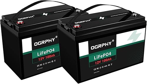 Paquete de 2 OGRPHY Batería de litio de 12V 100Ah LiFePO4, celdas de grado A 5000+ ciclos, potencia máxima 2560W, para remolque RV, marina,